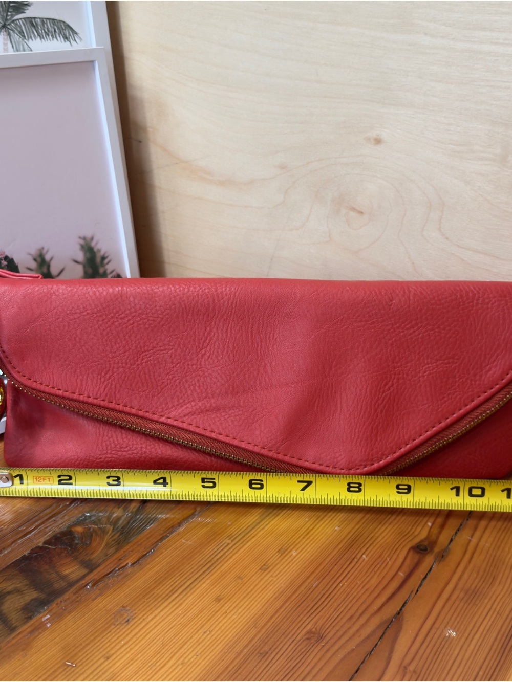 Mud pie Red orange Leather Fold-Over Wristlet Clutch - Picture 6 of 8